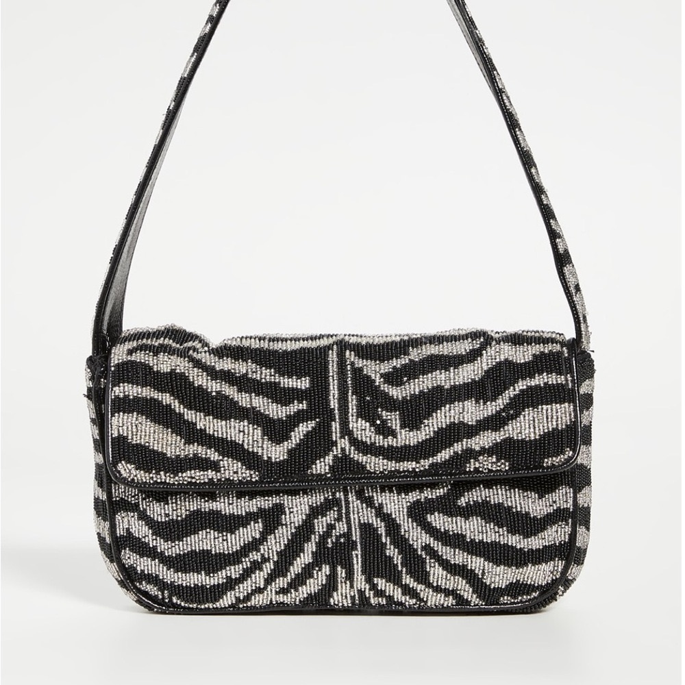 STAUD Black and White Beaded Zebra Shoulder Bag